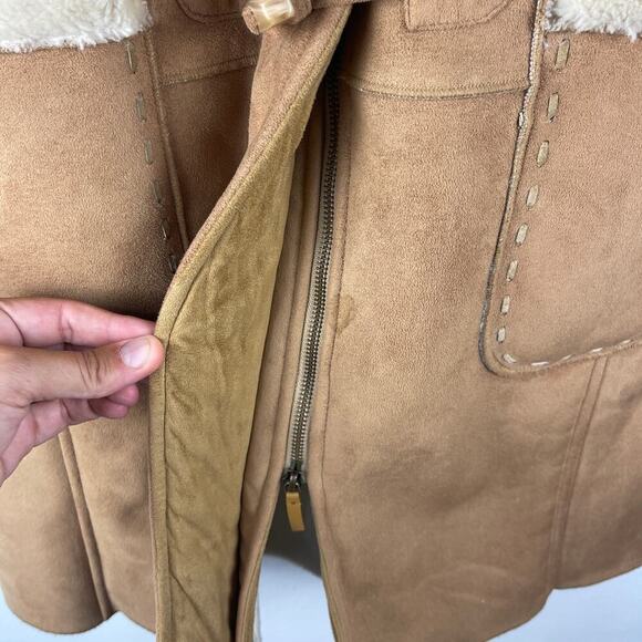 Talbots Camel Faux Suede Shearling Hooded Coat Penny Lane Jacket Women's Medium - Picture 8 of 12